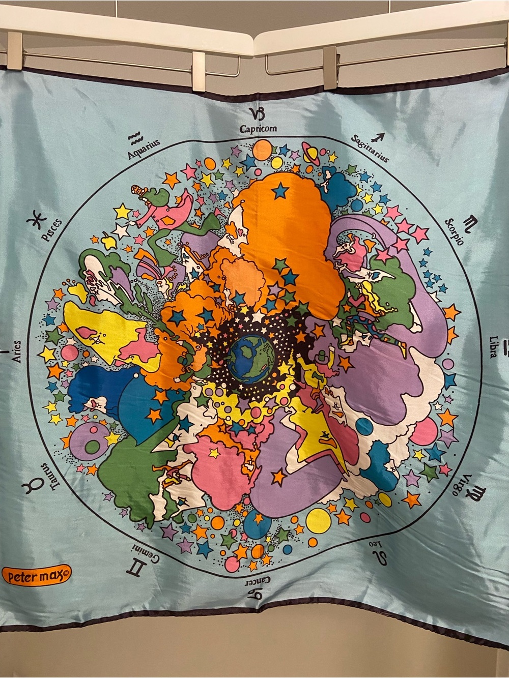 Peter Max Zodiac Print Scarf in Light Blue
